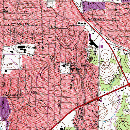 Topographic Map of Saint Andrews Day School, TX