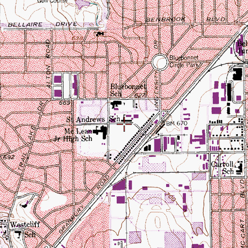 Topographic Map of Saint Andrews School, TX