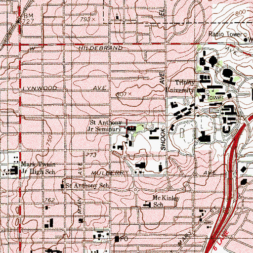 Topographic Map of Saint Anthony Junior Seminary, TX