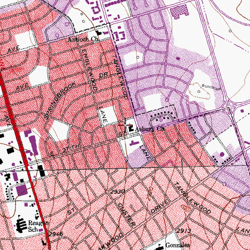 Topographic Map of Saint Asbury Church, TX