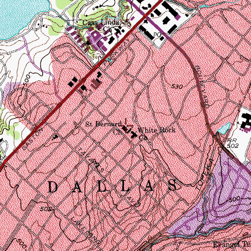 Topographic Map of Saint Bernard Church, TX