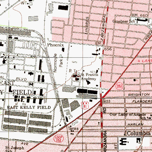 Topographic Map of Saint Francis Academy, TX