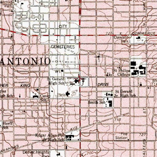 Topographic Map of Saint Gerard High School, TX