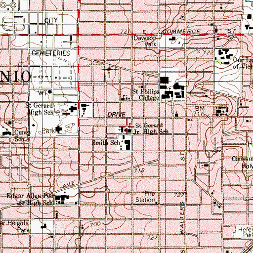 Topographic Map of Saint Gerard Junior High School, TX