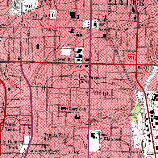 Topographic Map of Saint Gregorys School, TX