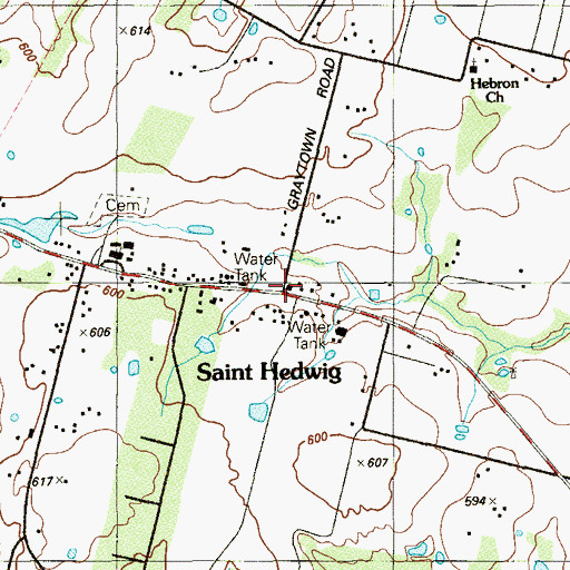 Topographic Map of Saint Hedwig, TX