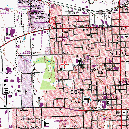 Topographic Map of Saint James Cemetery, TX
