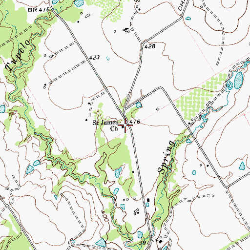 Topographic Map of Saint James Church, TX