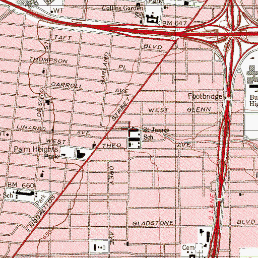 Topographic Map of Saint James School, TX