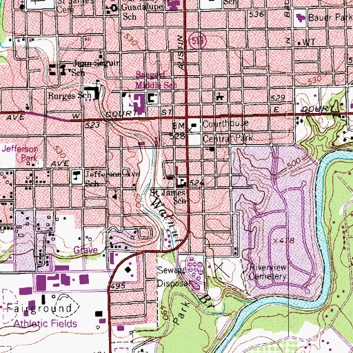 Topographic Map of Saint James Catholic School, TX