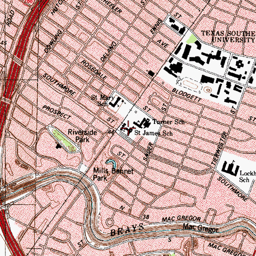 Topographic Map of Saint James School, TX
