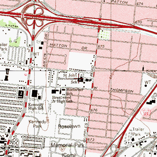 Topographic Map of Saint John Berchmans School, TX