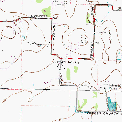 Topographic Map of Saint John Church, TX
