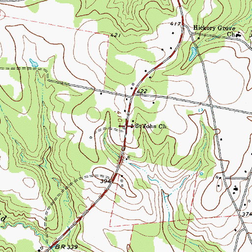 Topographic Map of Saint John Church, TX