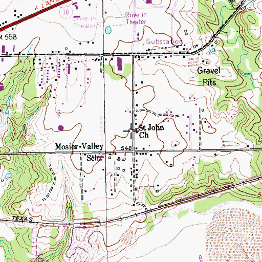 Topographic Map of Saint John Church, TX