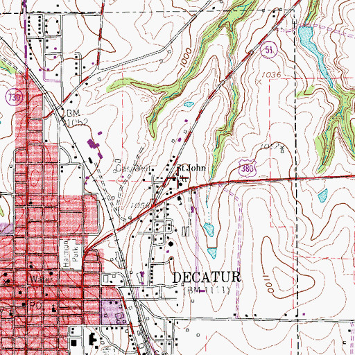 Topographic Map of Saint John Church, TX