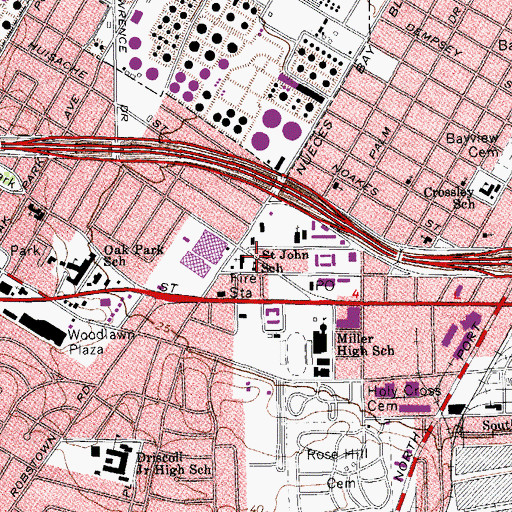 Topographic Map of Saint John School, TX