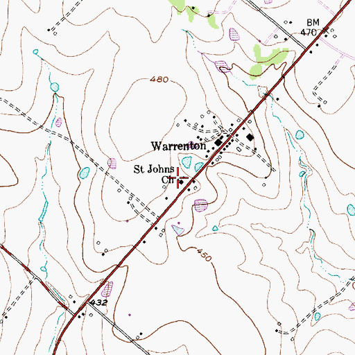 Topographic Map of Saint Johns Church, TX