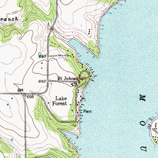 Topographic Map of Saint Johns Church, TX