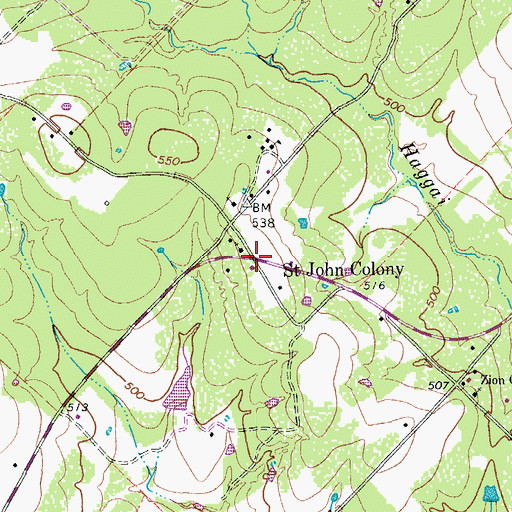 Topographic Map of Saint Johns Colony, TX
