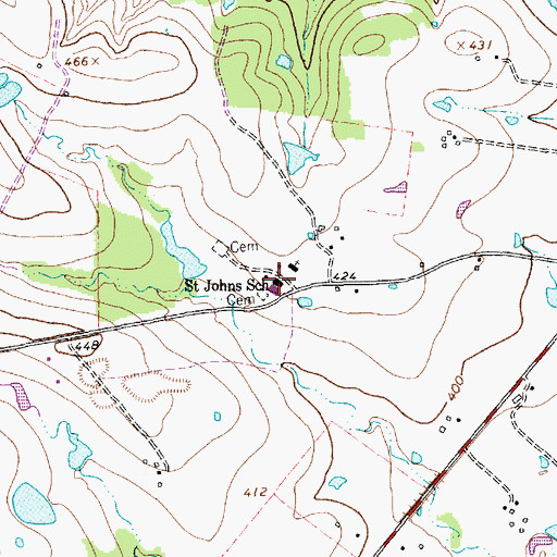 Topographic Map of Saint Johns School, TX