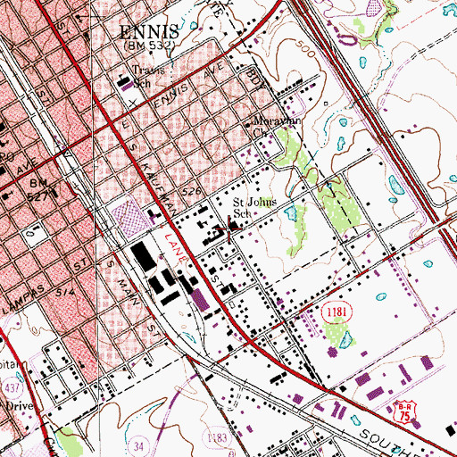 Topographic Map of Saint Johns School, TX