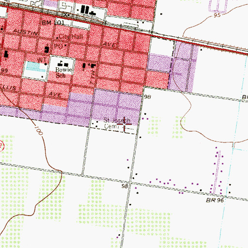 Topographic Map of Saint Joseph Cemetery, TX