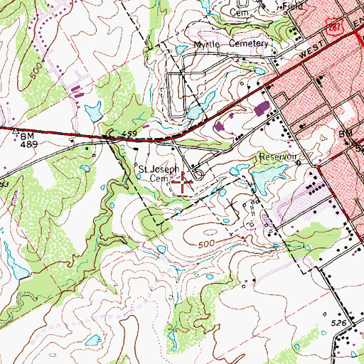 Topographic Map of Saint Joseph Cemetery, TX