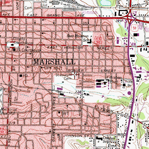 Topographic Map of Saint Joseph Cemetery, TX