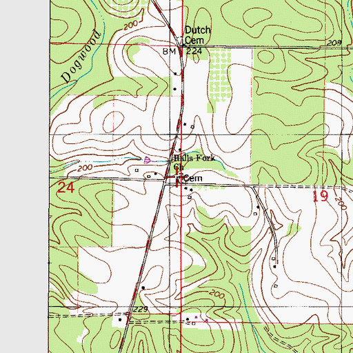 Topographic Map of Halls Fork Church, AL