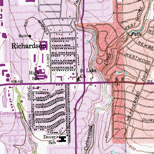 Topographic Map of Saint Luke Church, TX