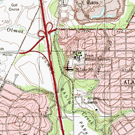 Topographic Map of Saint Luke School, TX