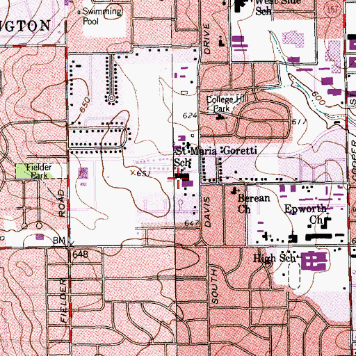 Topographic Map of Saint Maria Goretti School, TX