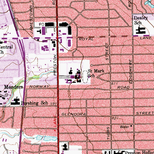 Topographic Map of Saint Mark School, TX