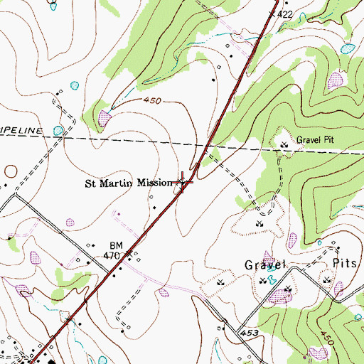 Topographic Map of Saint Martin Mission, TX