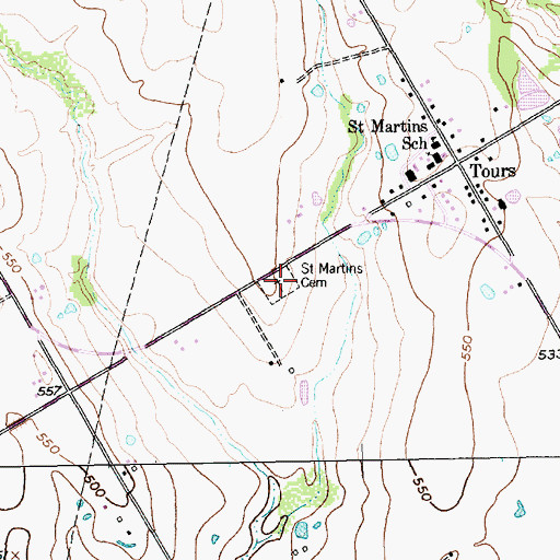 Topographic Map of Saint Martins Cemetery, TX