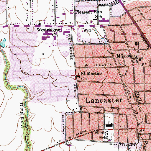 Topographic Map of Saint Martins Church, TX