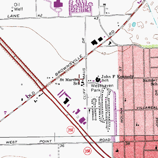 Topographic Map of Saint Martins School, TX