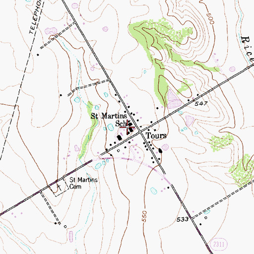 Topographic Map of Saint Martins School, TX
