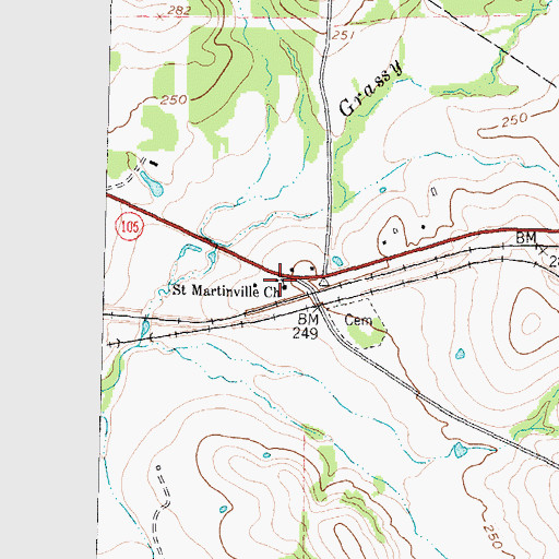 Topographic Map of Saint Martinville Church, TX