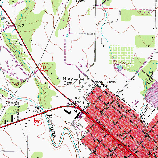 Topographic Map of Saint Mary Cemetery, TX