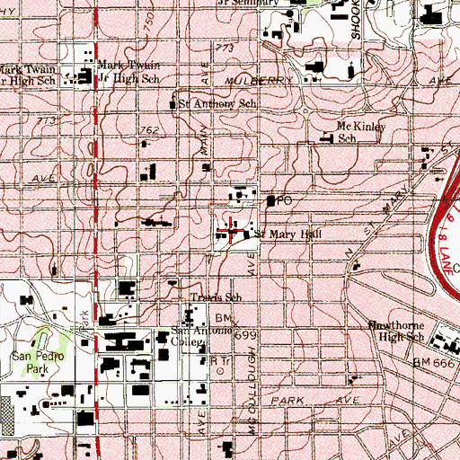 Topographic Map of Saint Mary Hall, TX