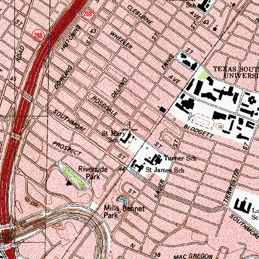 Topographic Map of Saint Mary School, TX