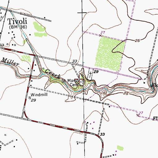 Topographic Map of Saint Marys Cemetery, TX