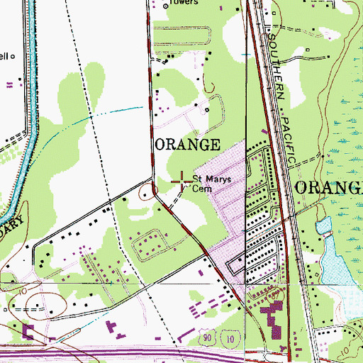 Topographic Map of Saint Marys Cemetery, TX