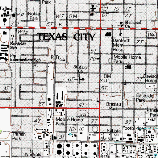 Topographic Map of Saint Marys Church, TX