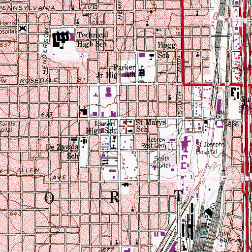 Topographic Map of Saint Marys School, TX