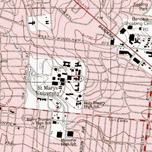 Topographic Map of Saint Marys University, TX