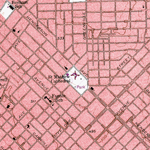 Topographic Map of Saint Mathew Cathedral, TX