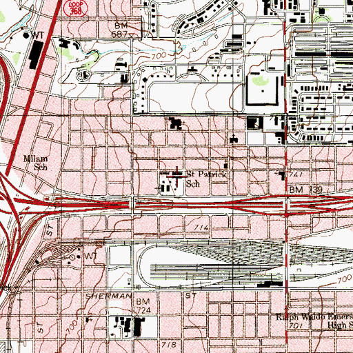 Topographic Map of Saint Patrick School, TX